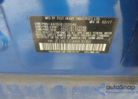 2017 Subaru Wrx Premium z USA, uszkodzony, nr VIN JF1VA1E69H8836060